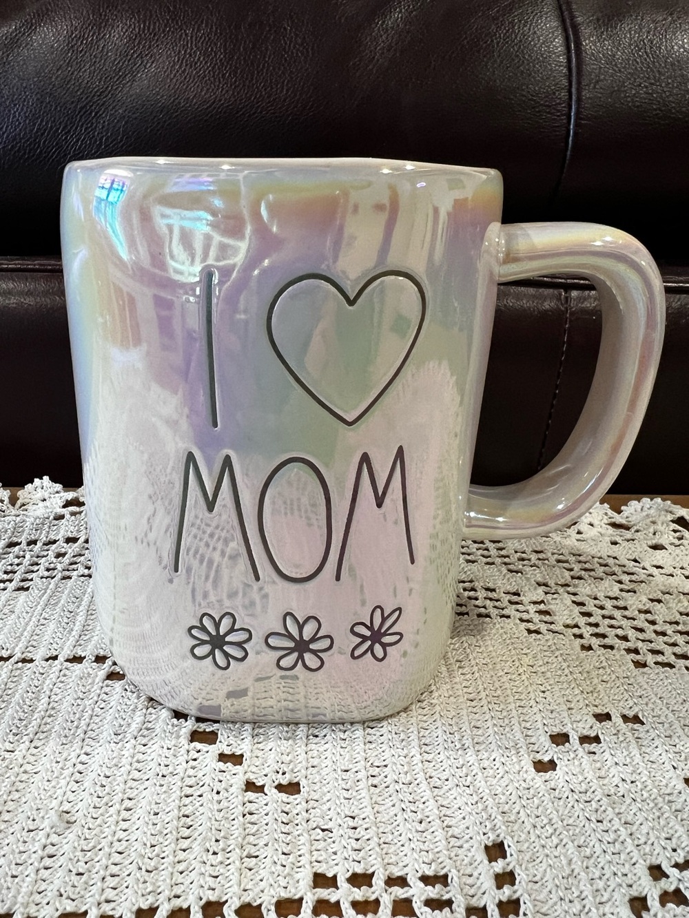 Rae Dunn iridescent “I ❤️MOM” coffee mug. Perfect condition!